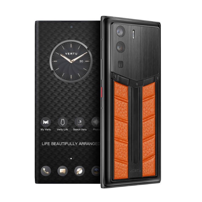 METAVERTU Race Track Calfskin Web3 5G Phone, Unlocked Android Smartphone, Secure Encrypted, Double Systems, 64MP Camera, 144Hz AMOLED Curved Display, Dual SIM, Fast Charge (Orange, 12G+512G)