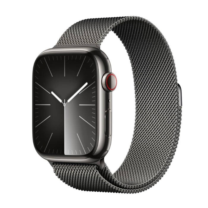 Apple Watch Series 9 [GPS + Cellular 45mm] Smartwatch with Graphite Stainless Steel Case with Graphite Milanese Loop. Fitness Tracker, ECG Apps, Always-On Retina Display