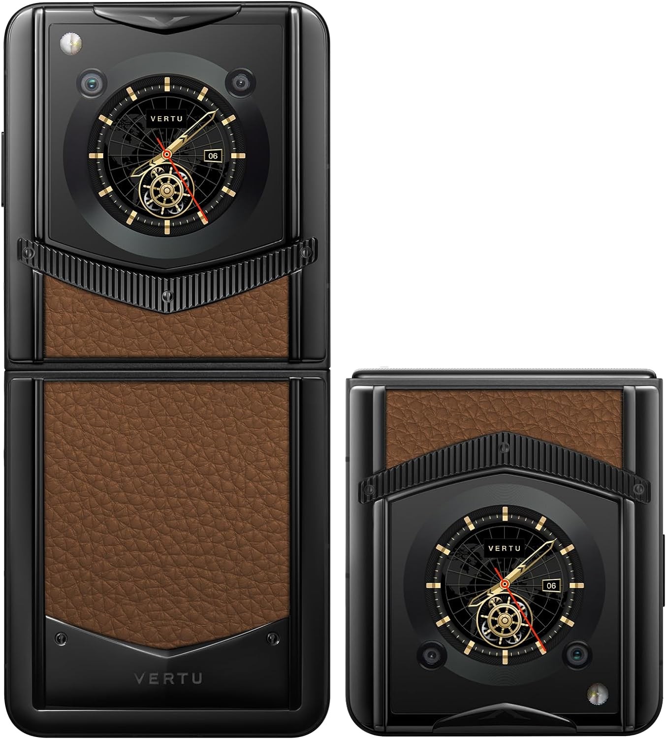 VERTU IRONFLIP Calf Skin Flip Cell Phone, Unlocked Android 5G Smartphone, Foldable Design, One-Hand Control, 50MP Camera, 12G+512G, Dual SIM, 6.9" 120Hz OLED, 65W Fast Charge (Caramel Brown)